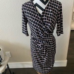 connected apparel || windowpane faux wrap dress